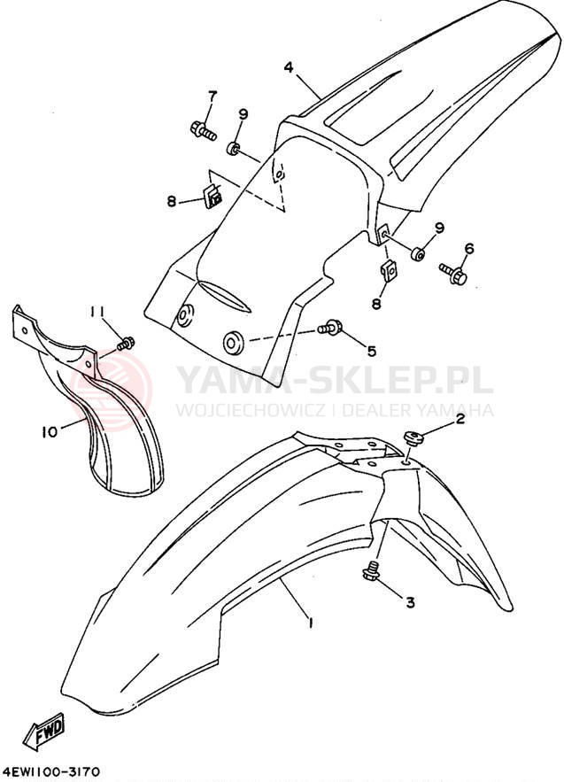 Schemat "błotnik" do Yamaha YZ250G1