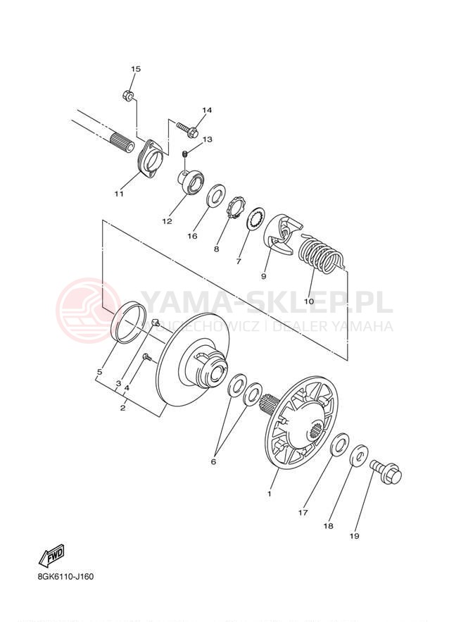 Schemat "Przeniesienie napędu" do Yamaha PHAZER GT PZ50GTBW