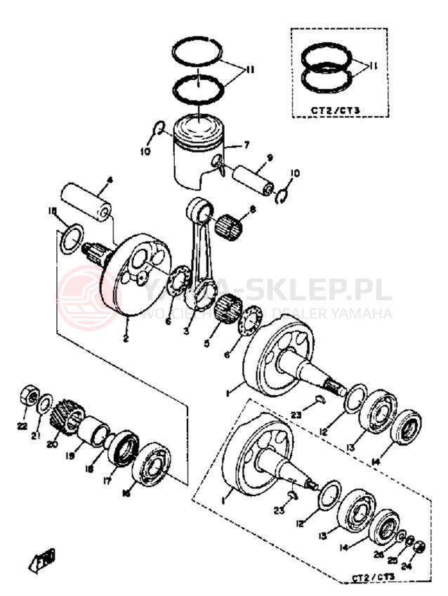 Schemat "Wał korbowy, tłok" do Yamaha AT3_CT3 AT2/CT2