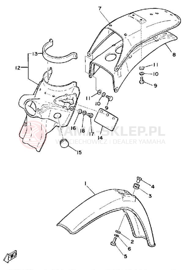 Schemat "Błotniki przód i tył" do Yamaha DT125G