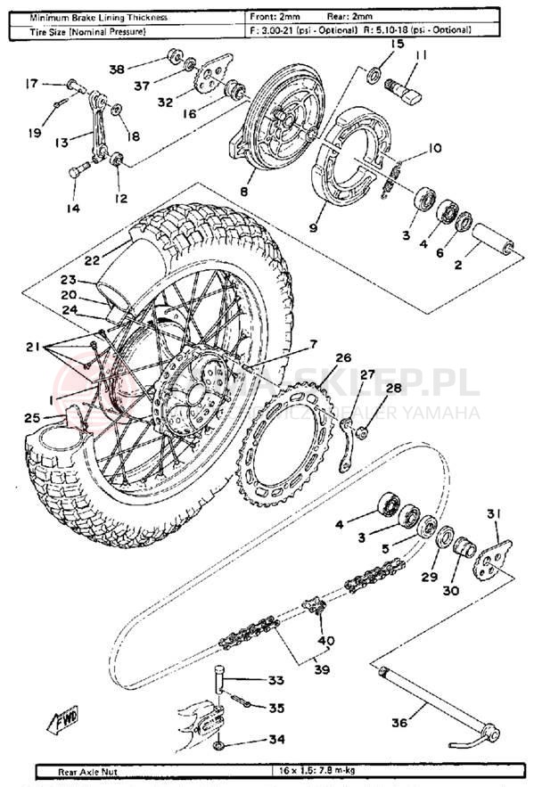 Schemat "Koło tył" do Yamaha IT425G
