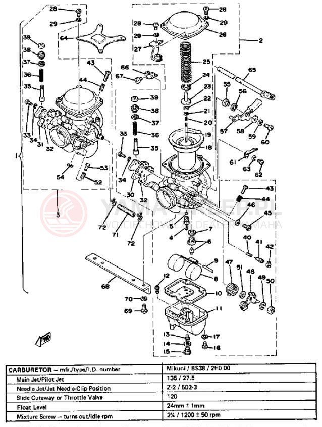 Schemat "Gaźnik" do Yamaha XS650D