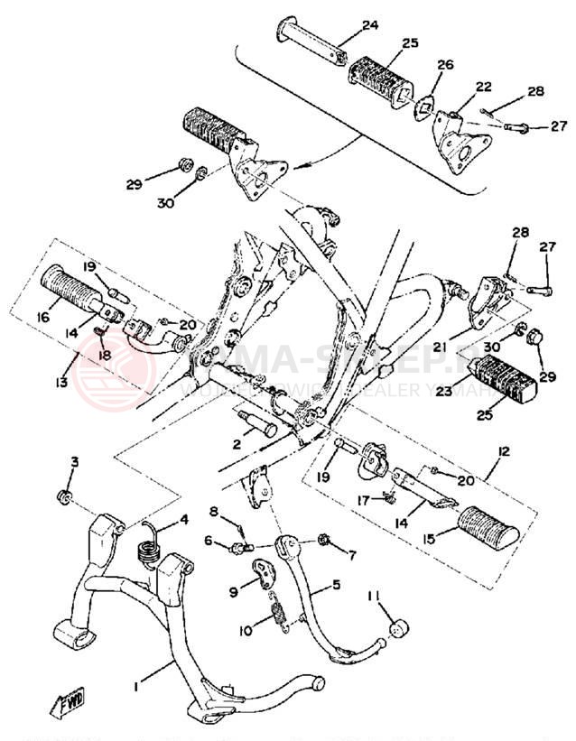 Schemat "Stopka postojowa i podnóżki" do Yamaha XS500C