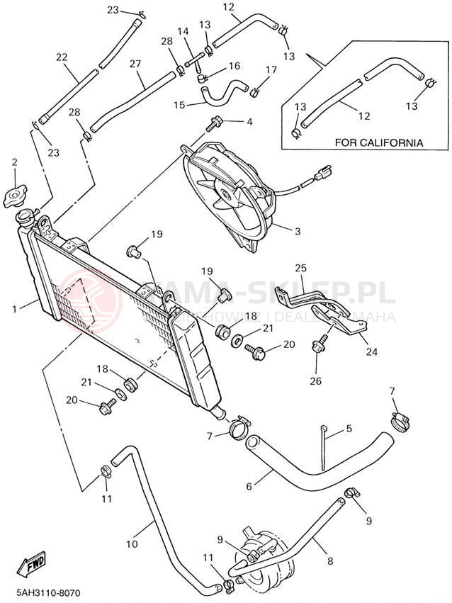 Schemat "Układ chlodzenia" do Yamaha YZF600R YZF600RPC/YZF600RP
