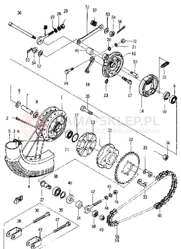 Schemat "Koło tył" do Yamaha YG1K