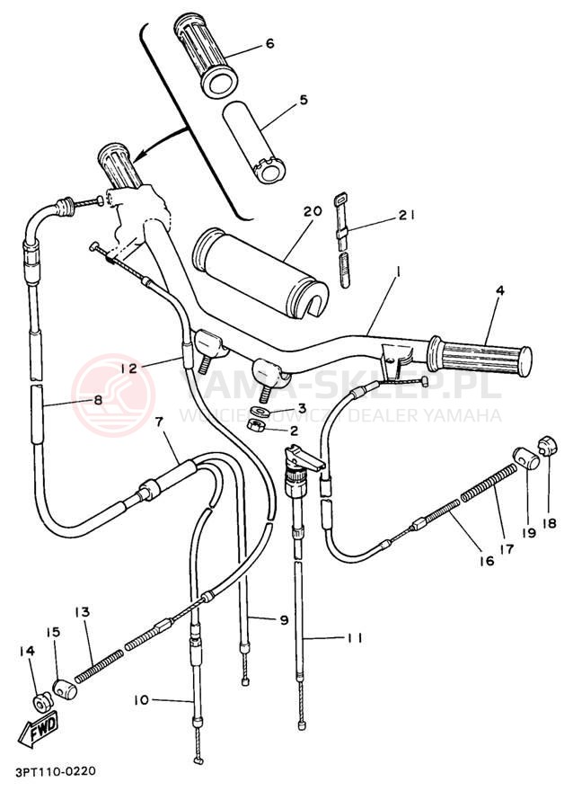 Schemat "Kierownica i osprzęt" do Yamaha PW50J1