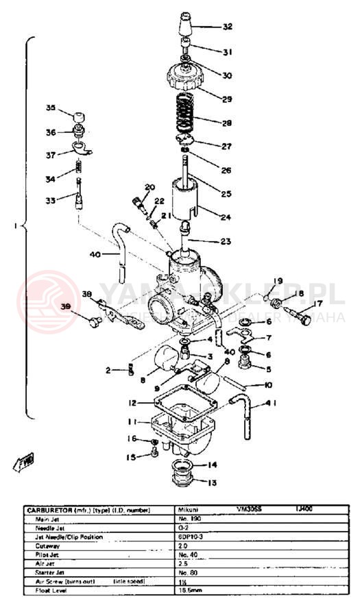 Schemat "Gaźnik" do Yamaha YZ100D