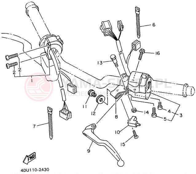 Schemat "Kierownica i osprzęt" do Yamaha SECA II XJ600SFC/XJ600SF