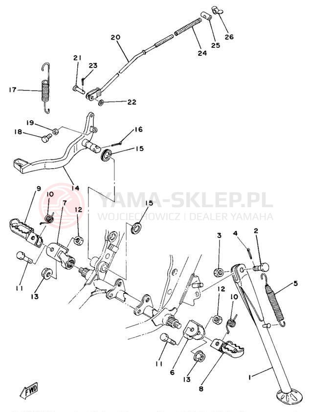 Schemat "Stopka postoj., dźw. Hamulca tył" do Yamaha DT400D/DT250D