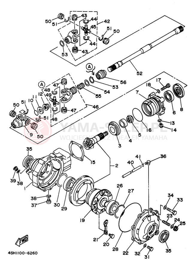 Schemat "Wał napędowy przód" do Yamaha KODIAK 4WD YFM400FWK