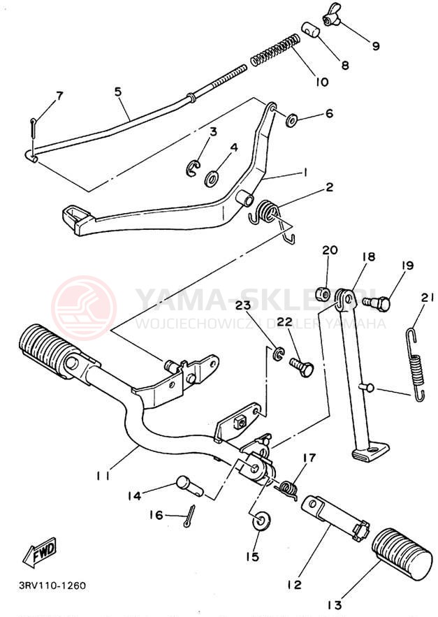 Schemat "Stopka postojowa i podnóżki" do Yamaha Y-ZINGER PW80G