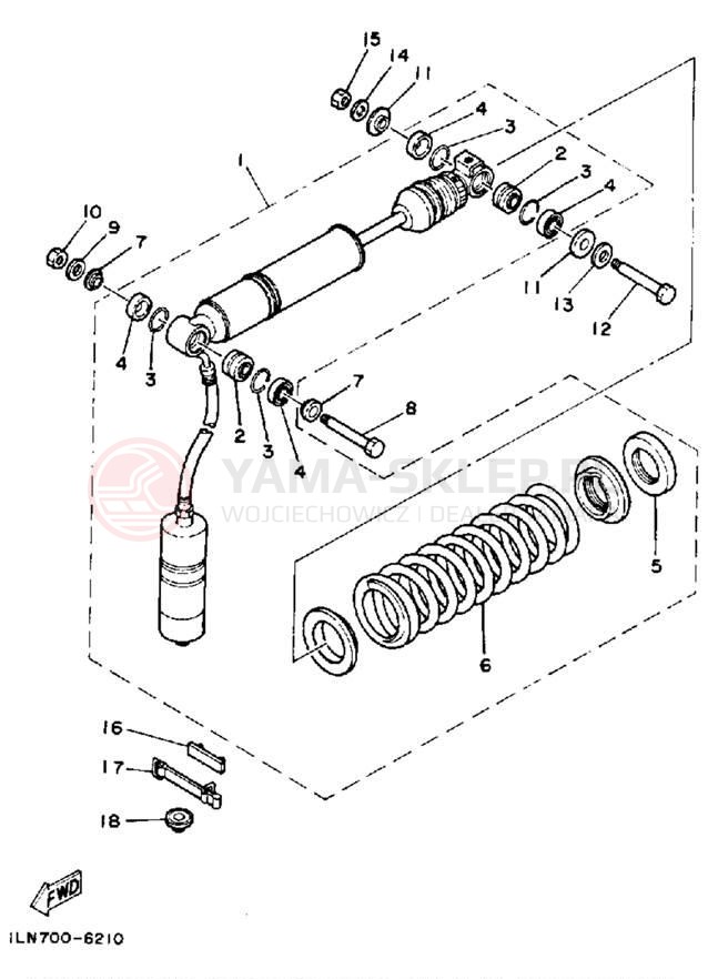 Schemat "zawieszenie tył" do Yamaha TT350S