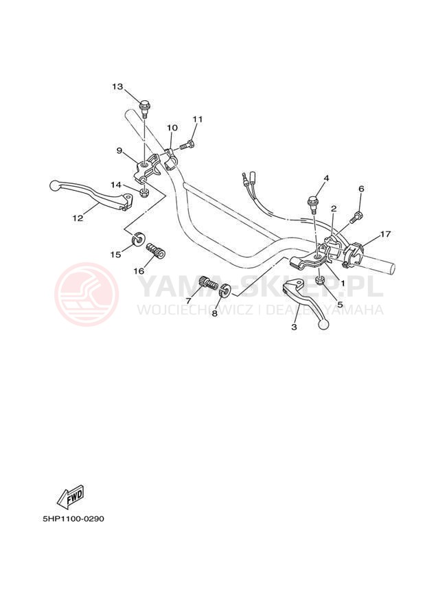 Schemat "Kierownica i osprzęt" do Yamaha TT-R125 TTR125S/TTR125LS