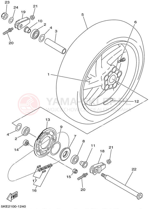 Schemat "Koło tył" do Yamaha TZ250 TZ250N