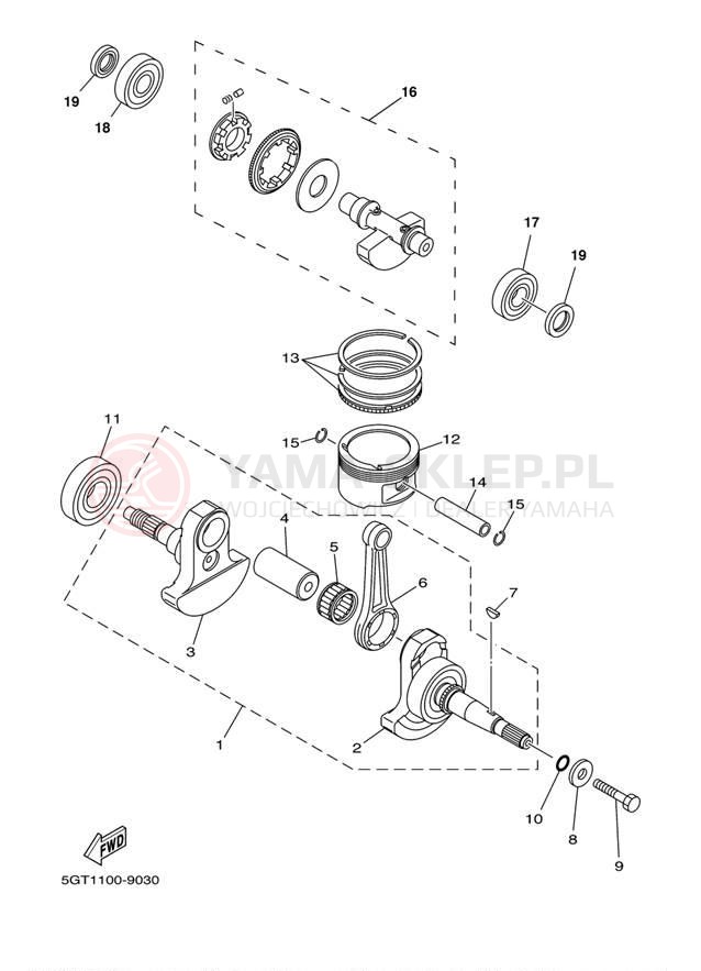 Schemat "Wał korbowy, tłok" do Yamaha GRIZZLY YFM600FMC/YFM600FM