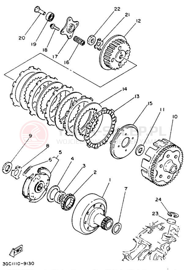Schemat "sprzęgło" do Yamaha TIMBERWOLF 2WD YFB250E
