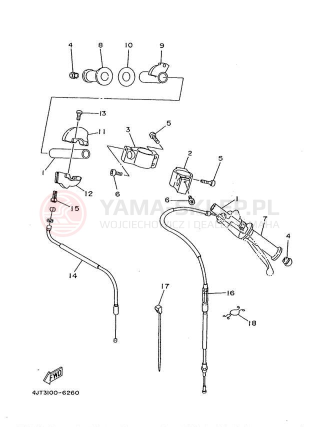 Schemat "Kierownica i osprzęt" do Yamaha TZ125 TZ125