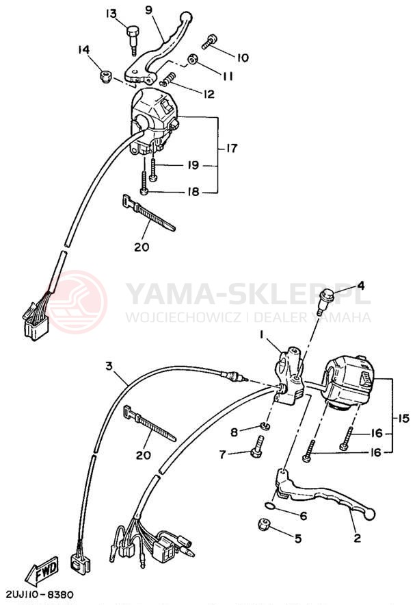 Schemat "Kierownica i osprzęt" do Yamaha VIRAGO 250 XV250G/XV250GC