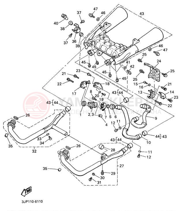 Schemat "Wydech końcowy" do Yamaha V-MAX 1200 VMX12KC/VMX12K