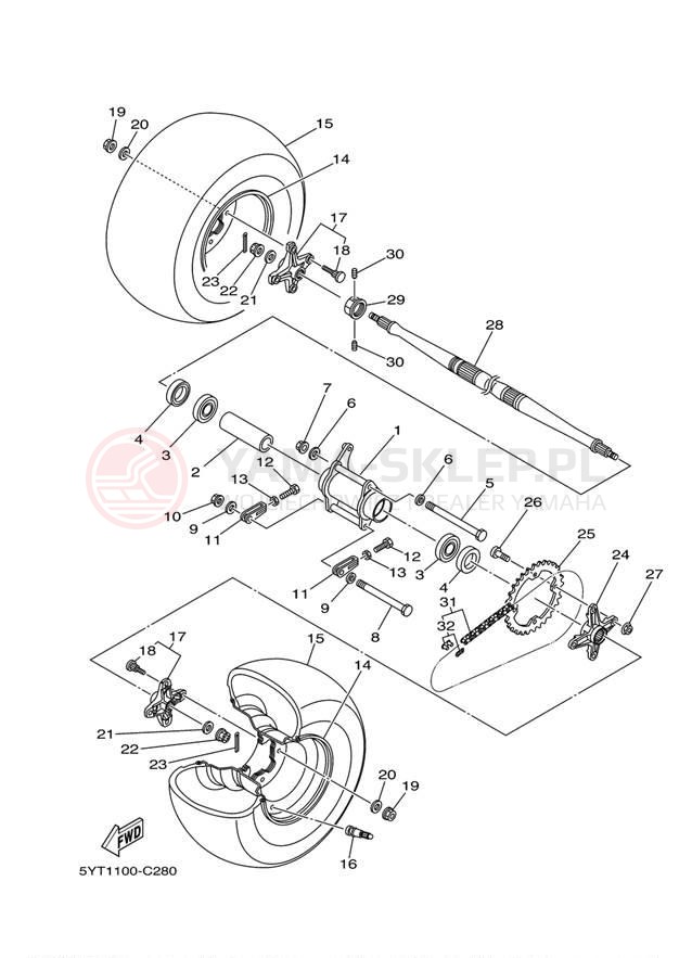 Schemat "Koło tył" do Yamaha RAPTOR 350 YFM35RZW