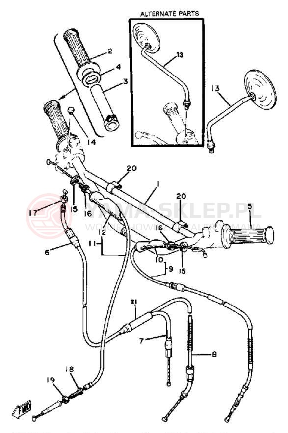 Schemat "Kierownica i osprzęt" do Yamaha DT100F