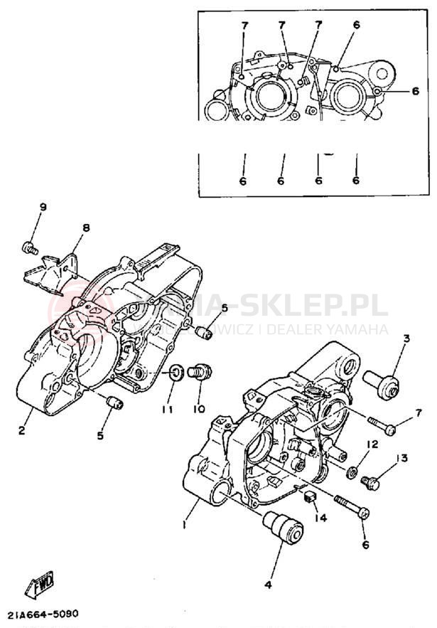 Schemat "Obudowa silnika" do Yamaha ENDURO DT50U/DT50L/DT50LC