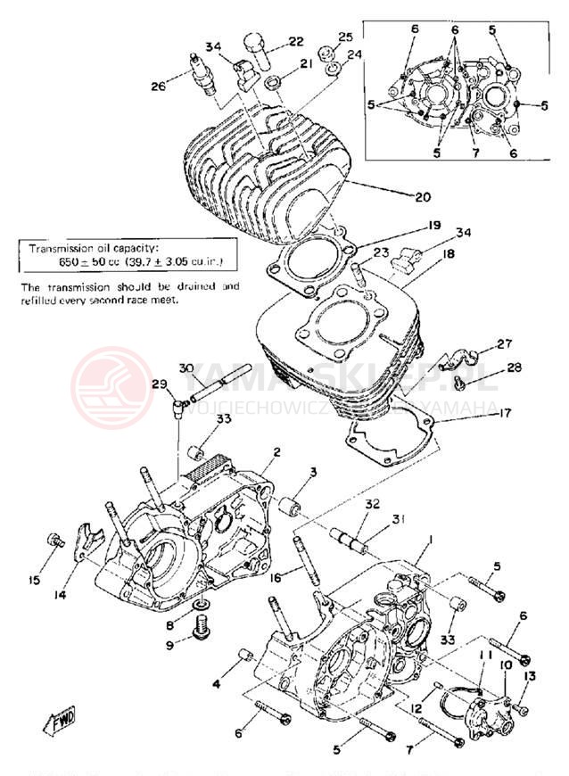 Schemat "Obudowa silnika - cylinder" do Yamaha YZ175C
