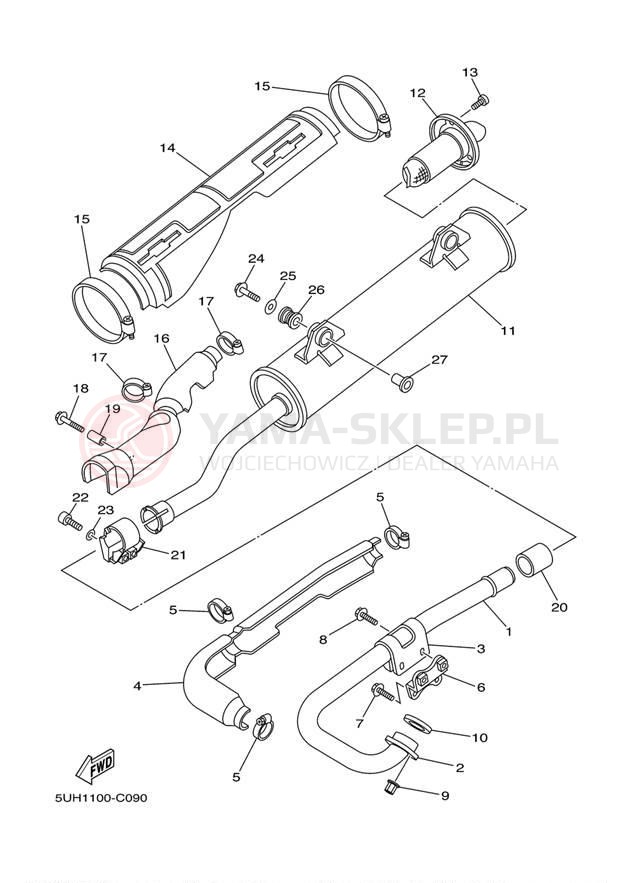 Schemat "Wydech końcowy" do Yamaha BRUIN 350 4WD YFM35FAV