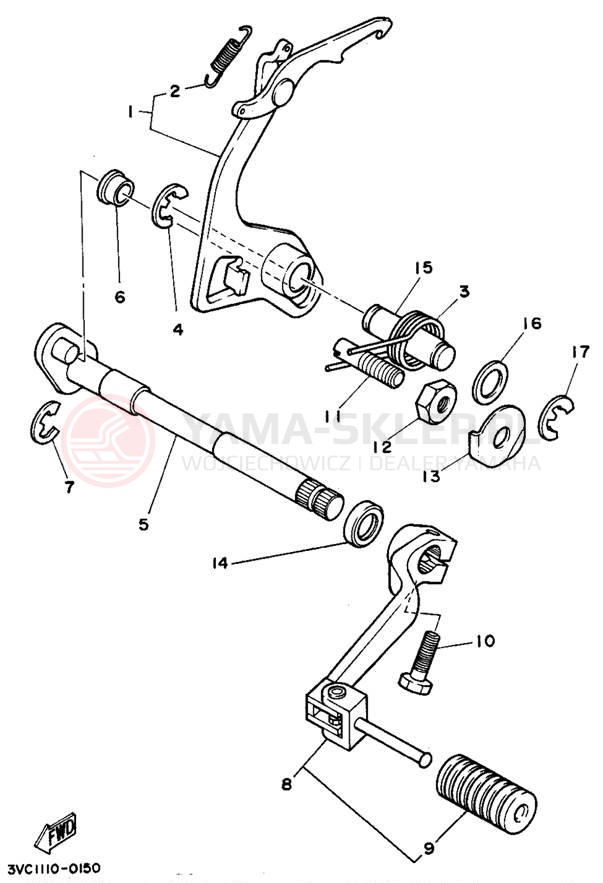 Schemat "Dźwignia zmiany biegów, wałek" do Yamaha RT180A