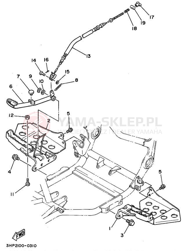 Schemat "Stopka postojowa i podnóżki" do Yamaha MOTO-4 YFM350ERF