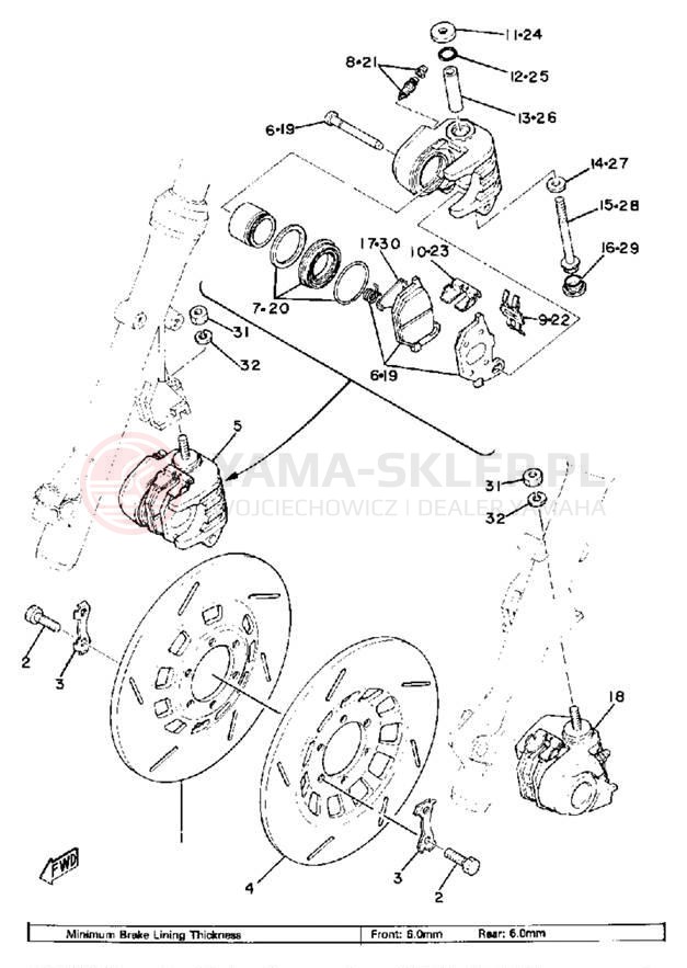 Schemat "Zacisk hamulcowy + tarcza przód" do Yamaha XS850SH