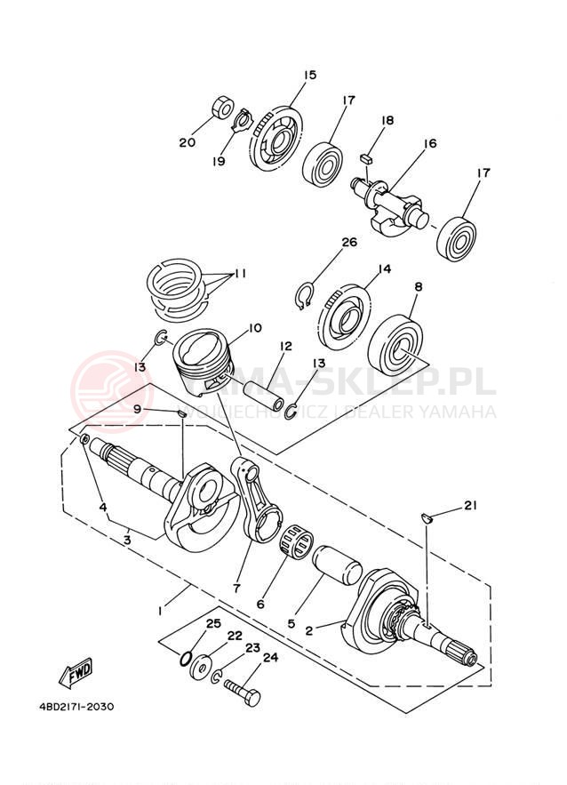 Schemat "Wał korbowy, tłok" do Yamaha BEAR TRACKER YFM250XR