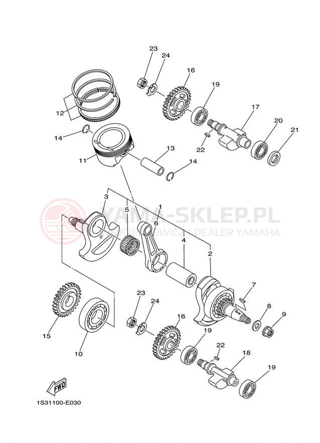 Schemat "Wał korbowy, tłok" do Yamaha RAPTOR 700R YFM7RAW/YFM7RAL