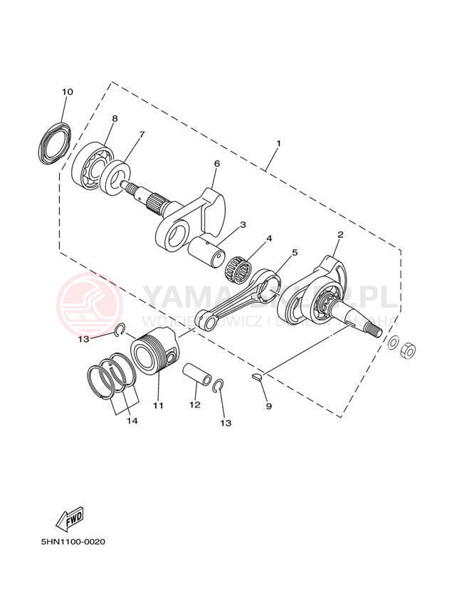 Schemat "Wał korbowy, tłok" do Yamaha TTR90 TTR90S