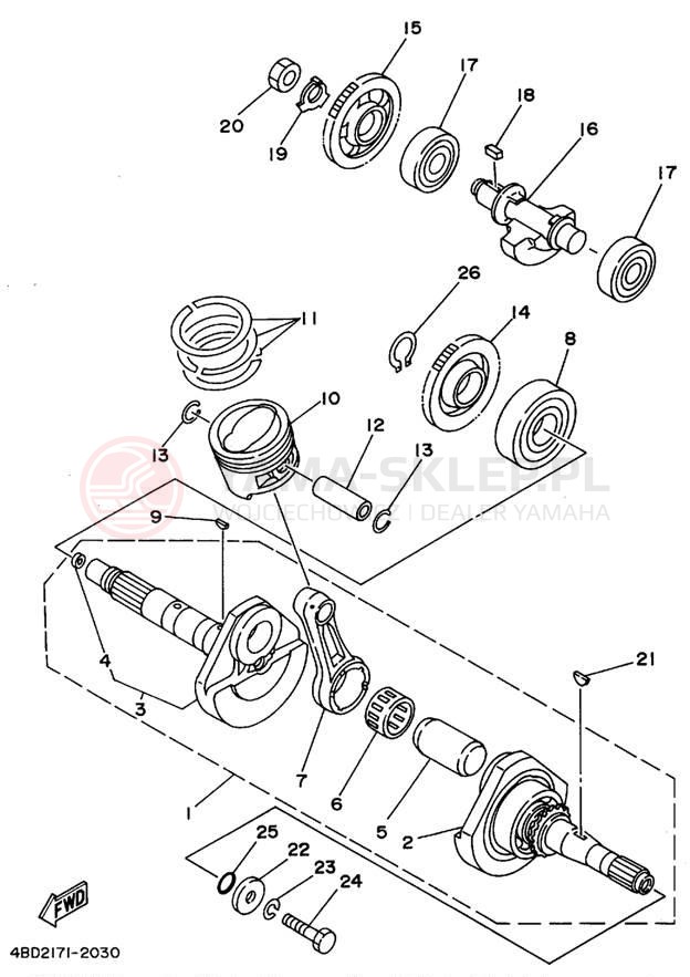 Schemat "Wał korbowy, tłok" do Yamaha YFB250FWF