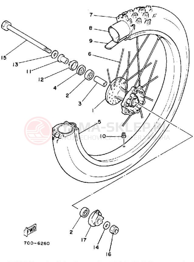 Schemat "Koło przód" do Yamaha TT225S