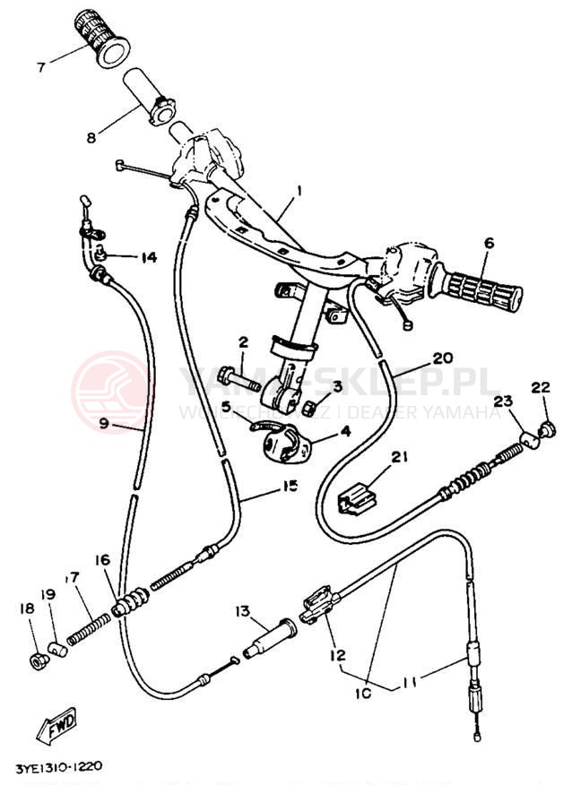 Schemat "Kierownica i osprzęt" do Yamaha JOG CY50D