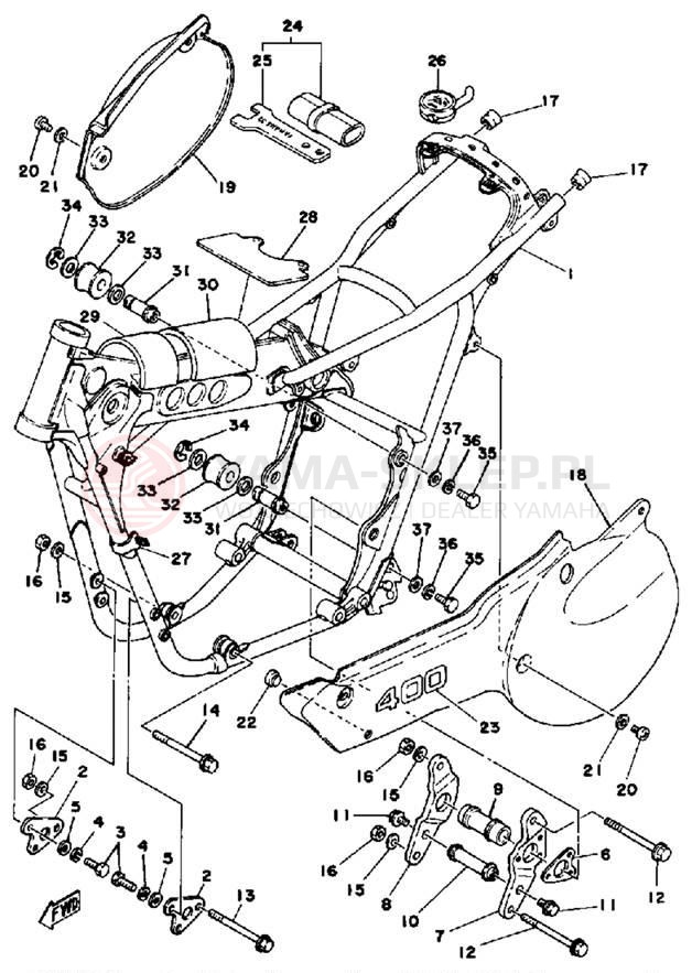 Schemat "pokrywa boczna ramy" do Yamaha YZ400F