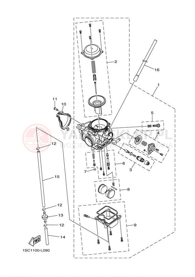 Schemat "Gaźnik" do Yamaha GRIZZLY 300 YFM30GBL/YFM30GBGR
