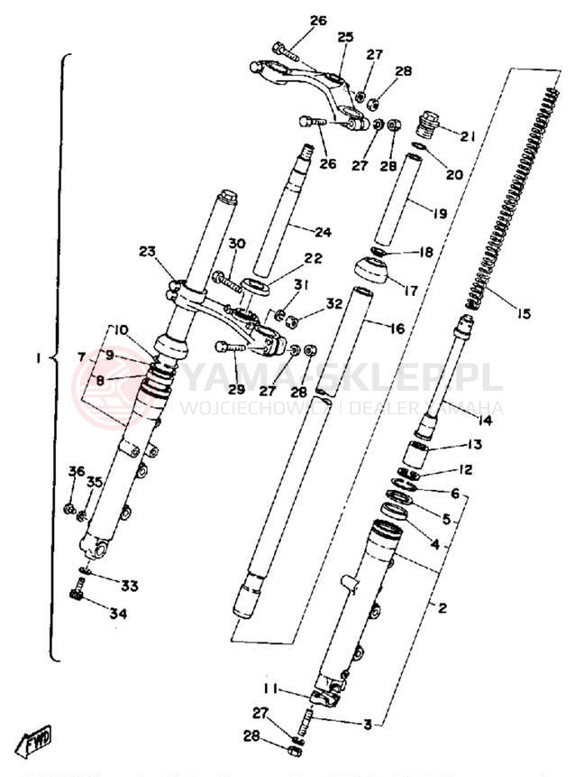 Schemat "Amortyzatory przód" do Yamaha TZ350D/TZ250D