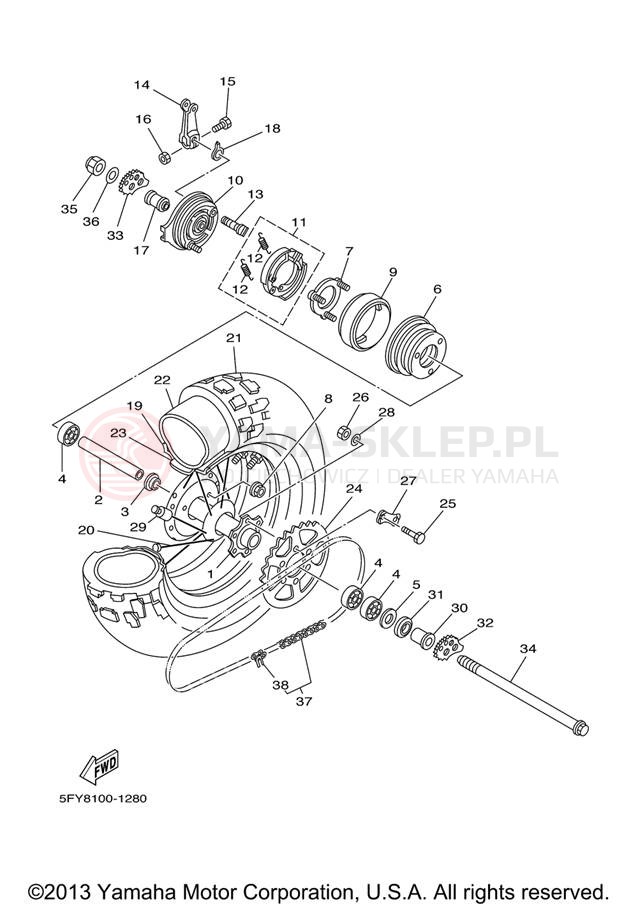 Schemat "Koło tył" do Yamaha TW200 TW200V/TW200VC