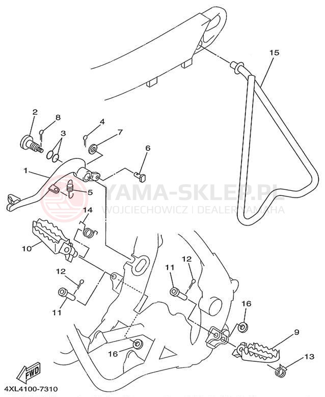 Schemat "Stopka postojowa i podnóżki" do Yamaha YZ125 YZ125L1