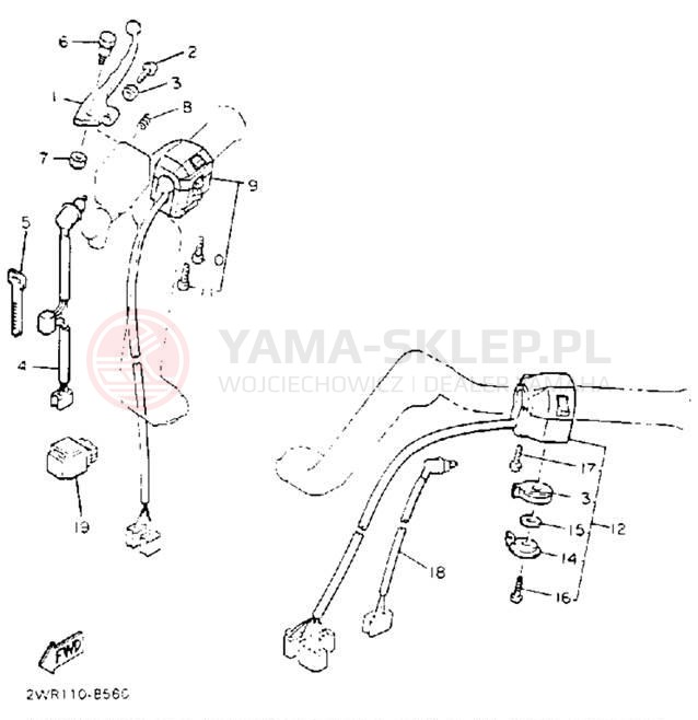 Schemat "Kierownica i osprzęt" do Yamaha XVZ13DEC/XVZ13DE