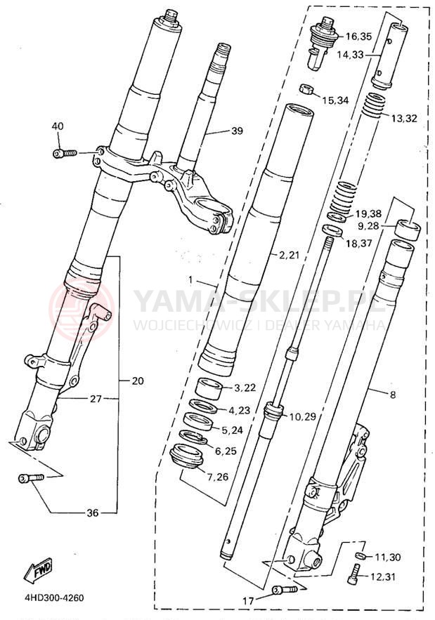 Schemat "Amortyzatory przód" do Yamaha YZF750RF/YZF750RFC