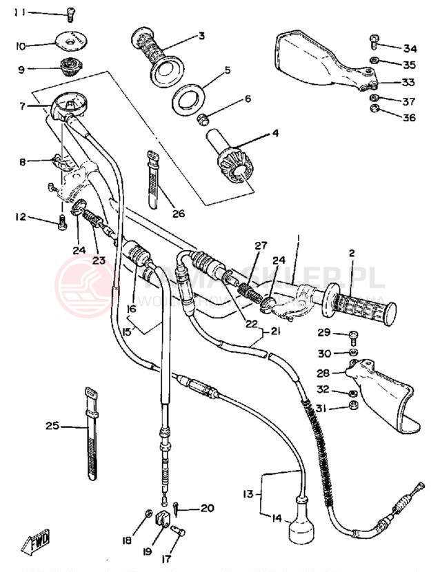 Schemat "Kierownica i osprzęt" do Yamaha IT175H