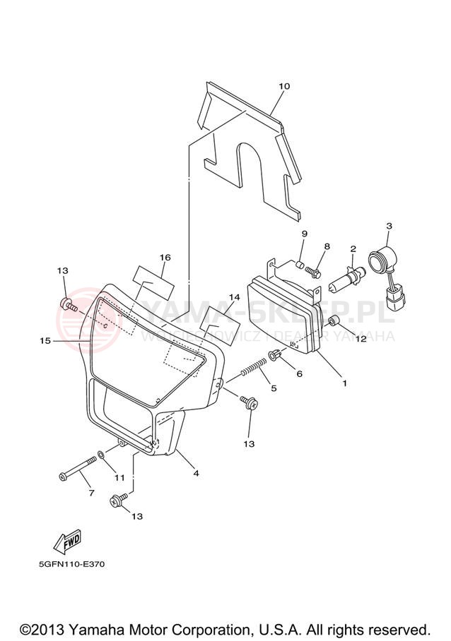 Schemat "Lampa przód" do Yamaha TT-R250 CA TTR250VC/TTR250V