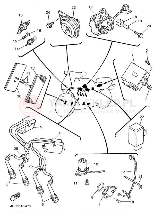 Schemat "układ elektryczny" do Yamaha YZF750 YZF750RJC/YZF750RJ