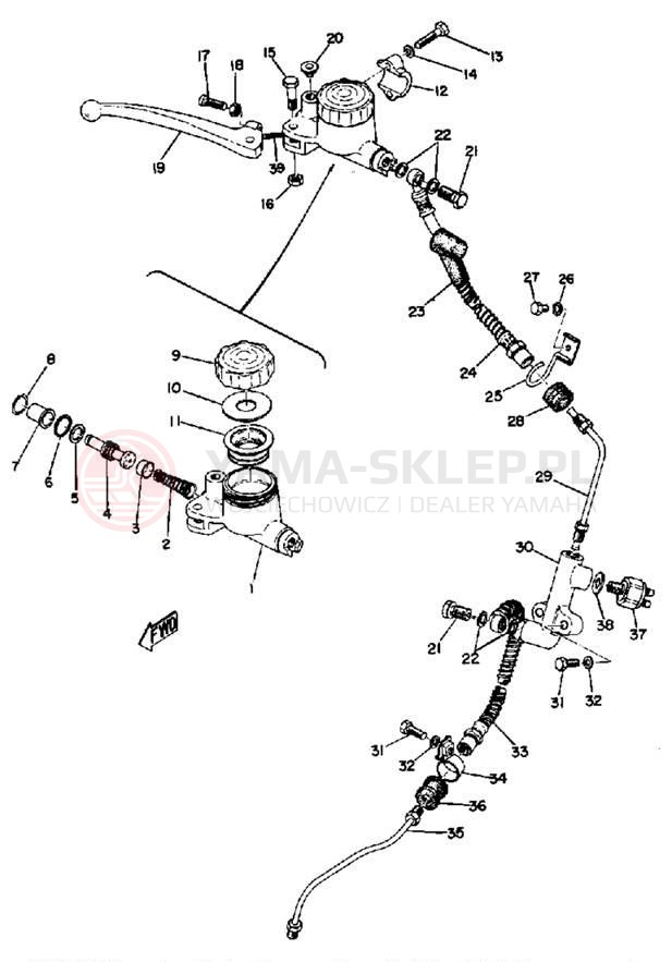 Schemat "Pompa hamulcowa przednia, przewód" do Yamaha TX750A