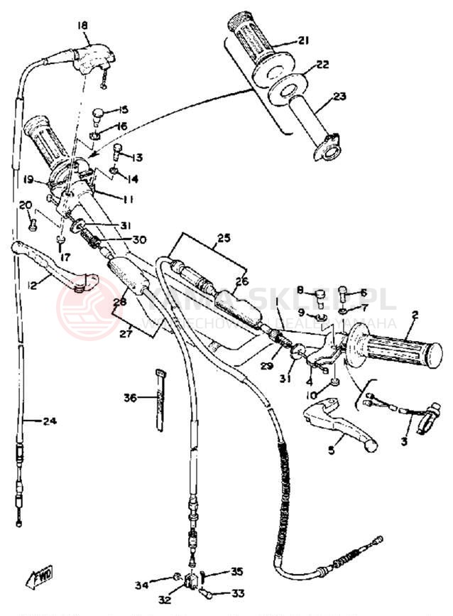 Schemat "Kierownica i osprzęt" do Yamaha YZ250C
