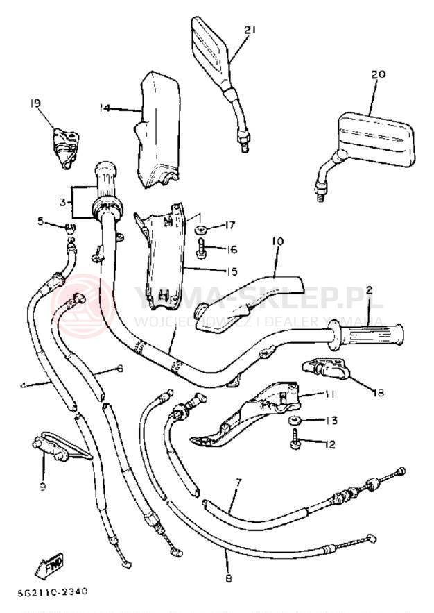 Schemat "Kierownica i osprzęt" do Yamaha XJ750RJ